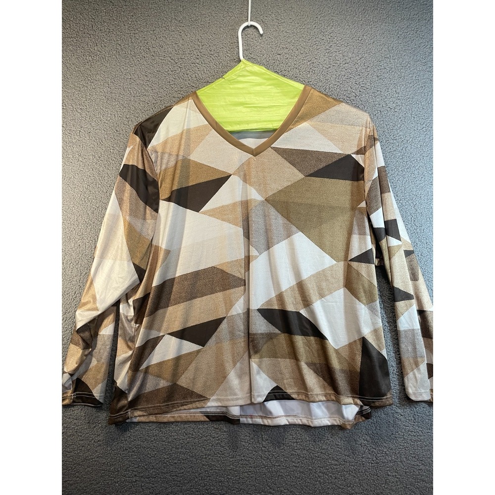 Women's Plus Size Sleek Brown Colors v-Neck Top, True Size 4X